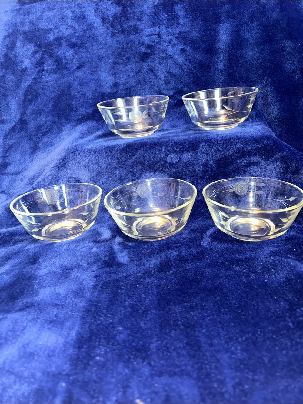 Clear Etched Glass Serving Bowls - Set of 5